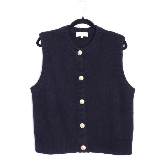 Sezane Sweaters - SEZANE Sacha Sweater Vest Cardigan Black w/ Gold Button Wool Blend Women's M